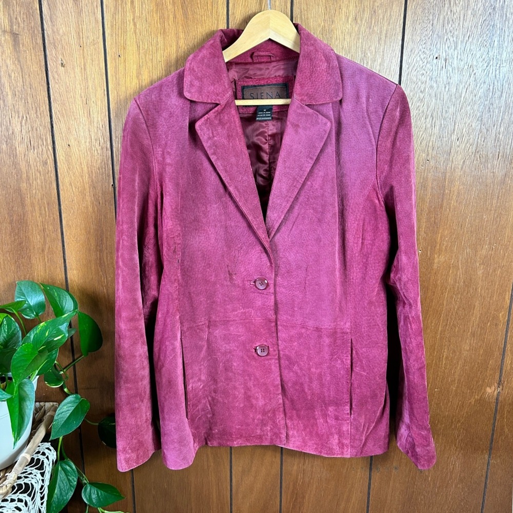 Siena Suede Leather‎ Blazer Jacket Burgundy Women's Size Medium